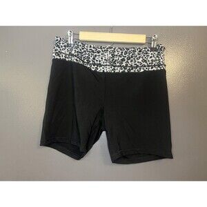 Aviva Yoga Shorts Womens XL Black Leopard Waist Stretch Activewear Running Gym